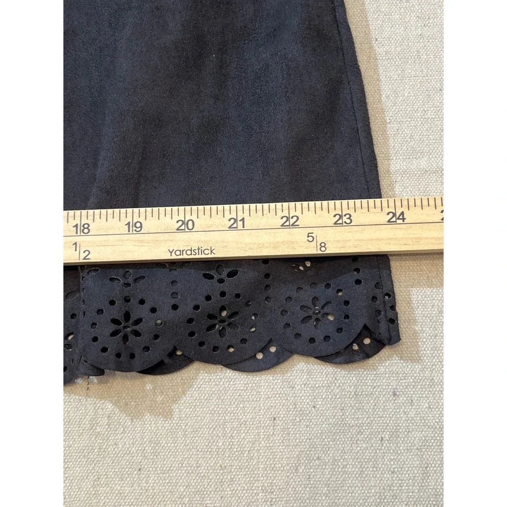 SOLITAIRE BY RAVI KHOSLA‎ Black Faux Suede Laser Cut Maxi Skirt Size S